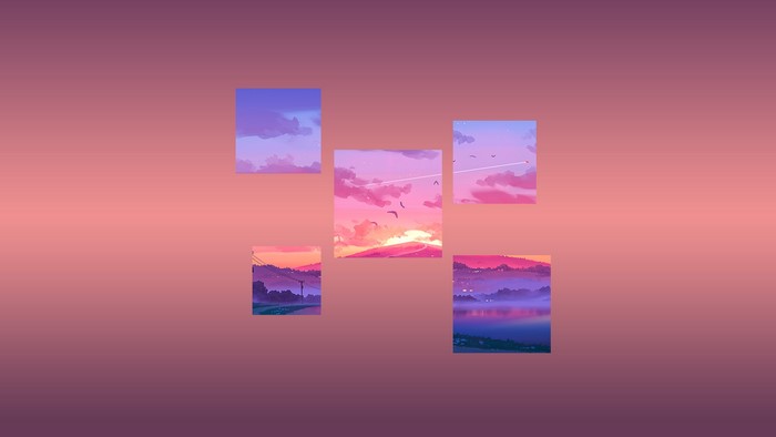 Minimalist sunset landscape collage