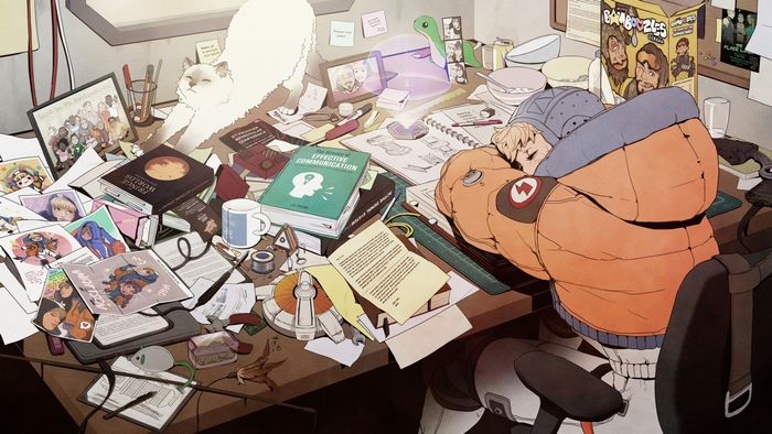 Wattson Apex Legends sleeping at desk