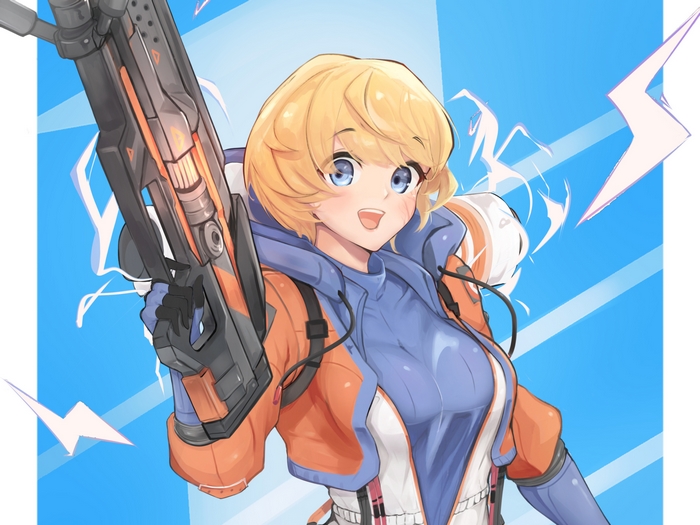 Wattson from Apex Legends with a gun