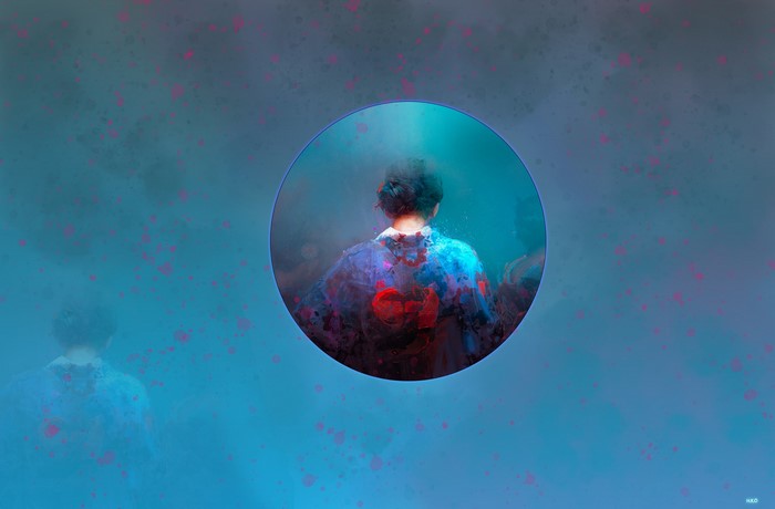Artwork with a person in a circle