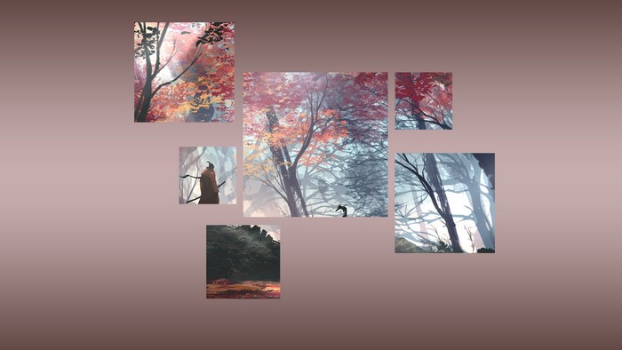 Collage of samurai in a forest