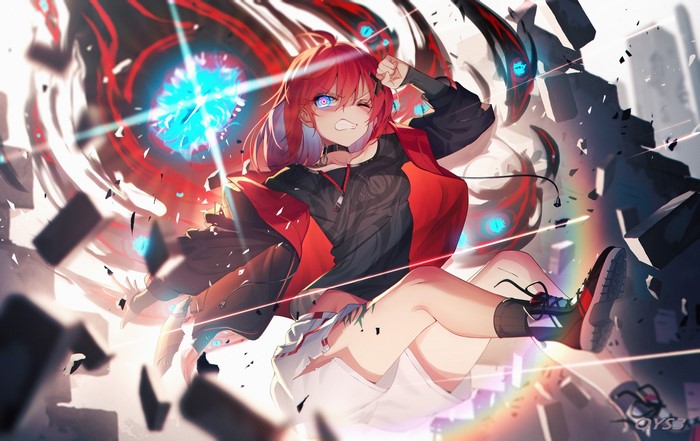 Anime girl with red hair and blue eyes