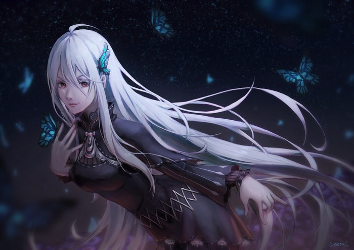 Echidna from Re:Zero Kara Hajimeru Isekai Seikatsu with butterflies