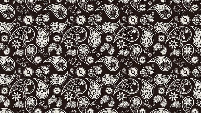 Paisley pattern with Pokemon Poke Balls and Kakuna