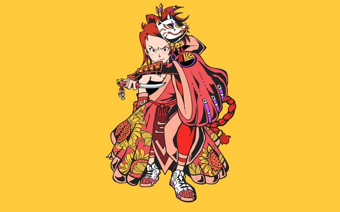 Fuu from Samurai Champloo with a mask and knife