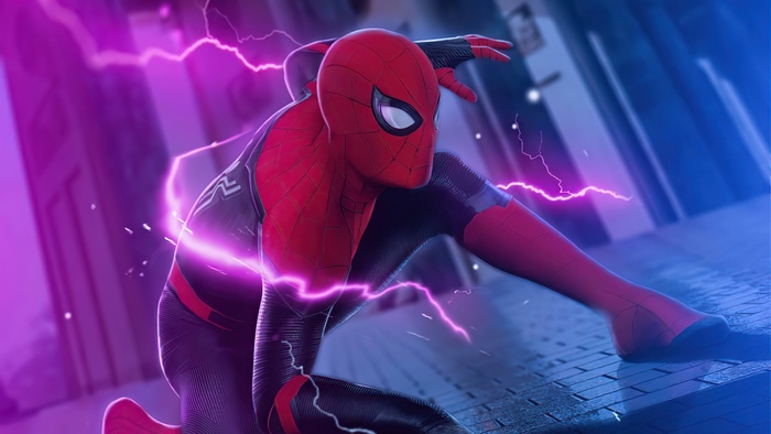 Spider-Man with purple lightning