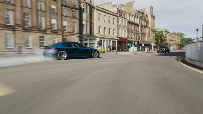 Blue Alfa Romeo Giulia drifting in Forza Horizon 4