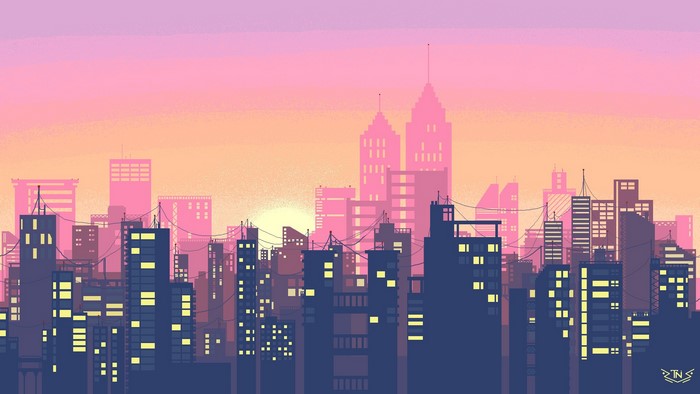 Cityscape at Sunrise by NicK Timofeev