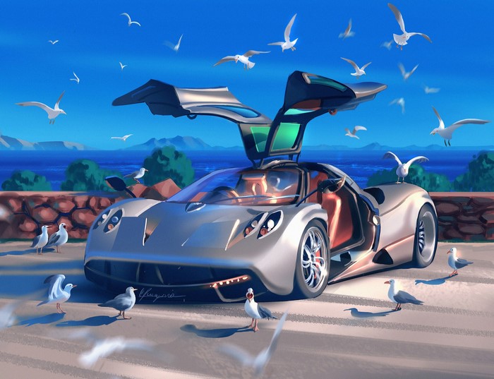 Pagani Huayra with seagulls by Marta Danecka