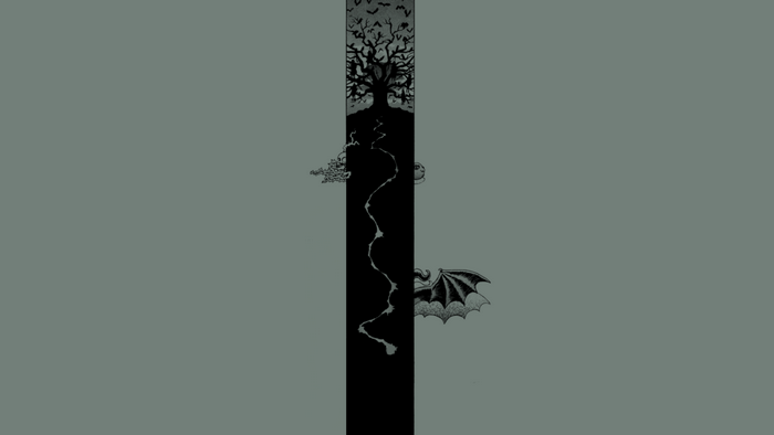 Berserk manga panel with tree and bat