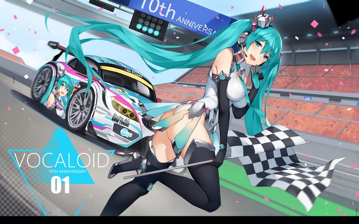 Hatsune Miku from Vocaloid with race car
