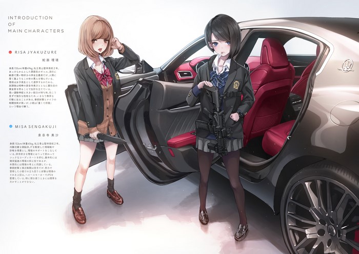 Anime girls with weapons and Maserati