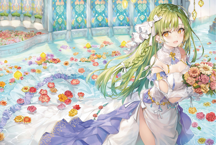 Momoko from Idolmaster Cinderella Girls with green hair and flowers