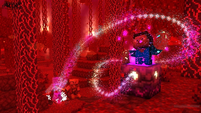 Steve casting magic in the Minecraft Nether