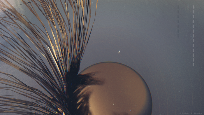 Abstract digital art with grass-like strands and a sphere