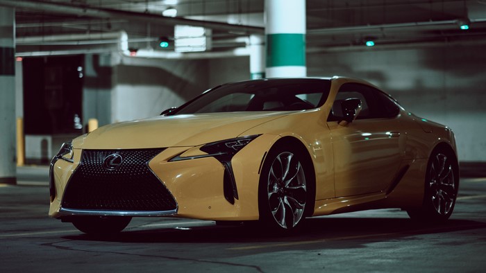 Yellow Lexus LC 500 Coupe in Parking Garage