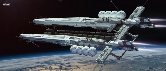 USNC H.C. PERSEUS space station above planet