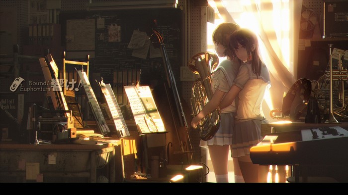 Hibike! Euphonium: Kousaka Reina and Oumae Kumiko hugging