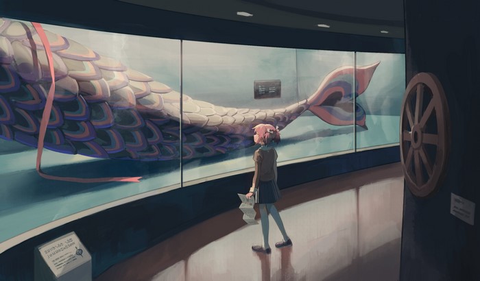 Kaname Madoka from Mahou Shoujo Madoka Magica at an aquarium