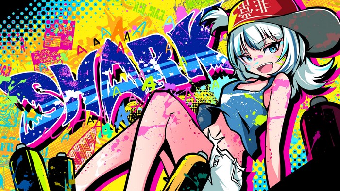 Gawr Gura from Hololive with graffiti background