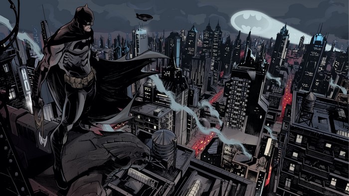 Batman from DC Comics in Gotham City at night