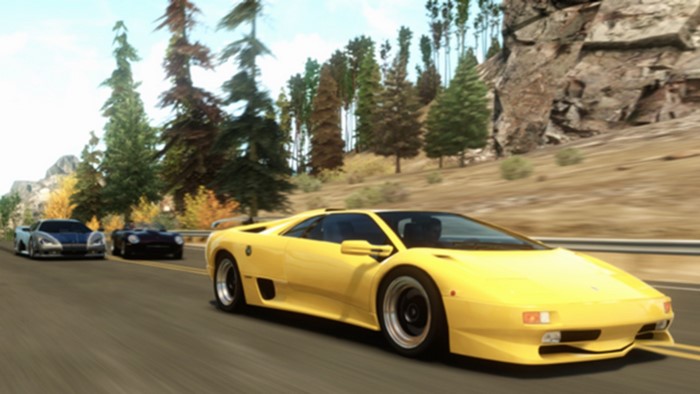 Lamborghini Diablo and other cars racing on a road
