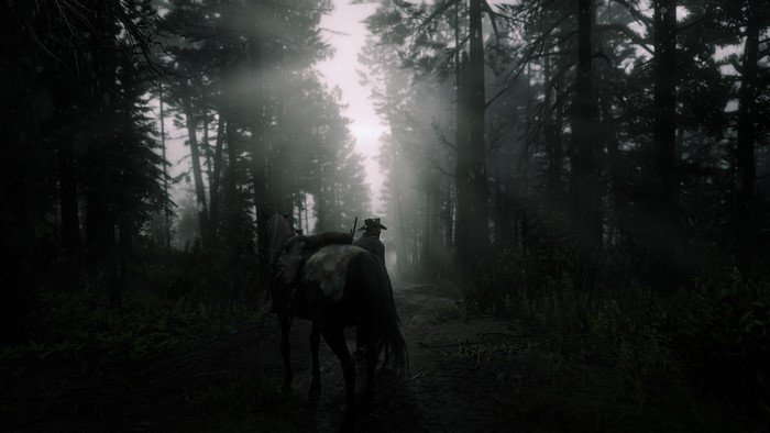 Arthur Morgan from Red Dead Redemption 2 in a forest
