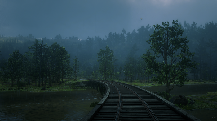 Train tracks over water in Red Dead Redemption 2