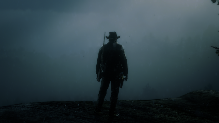Arthur Morgan from Red Dead Redemption 2 at dusk