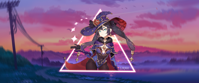 Mona from Genshin Impact wearing a witch costume