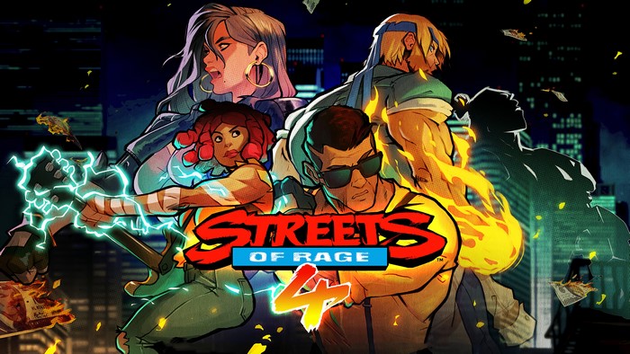Streets of Rage 4 Artwork with Cherry Hunter, Blaze Fielding, Axel Stone, and Adam Hunter