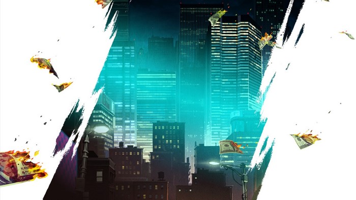 Burning money in a neon city