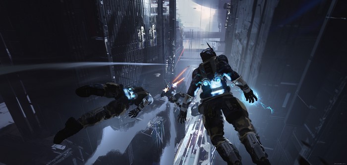 Science fiction characters in a futuristic city