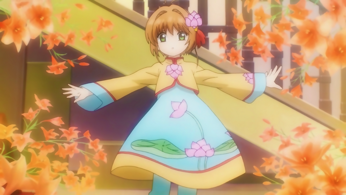 Sakura Kinomoto in Chinese-style outfit with flowers