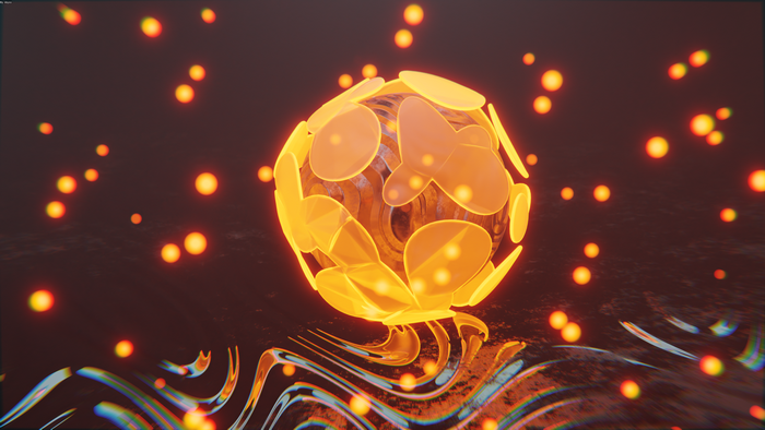 Abstract glowing sphere with floating orbs