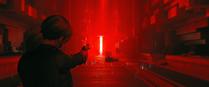 Jesse Faden from Control holding a gun