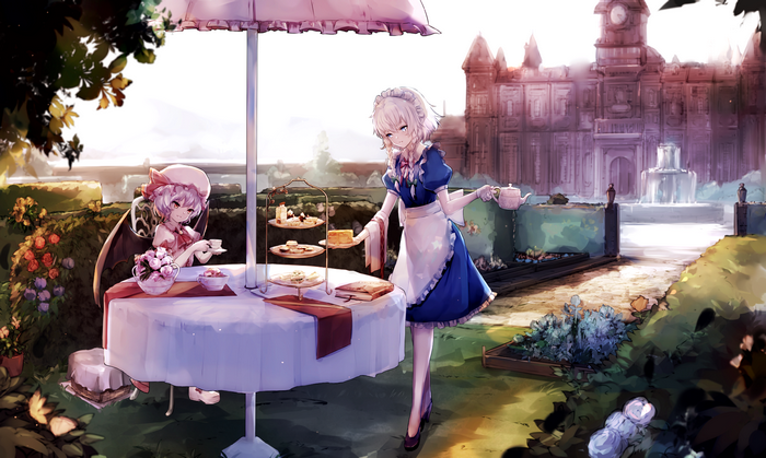 Izayoi Sakuya and Remilia Scarlet from Touhou having tea