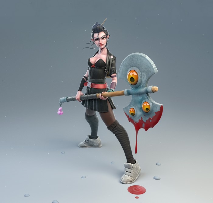 3D render of a fantasy girl with an axe
