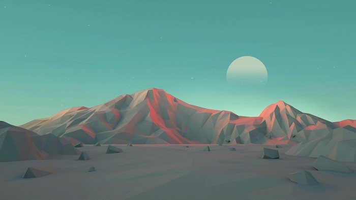 Low Poly Desert Landscape with Sun and Stars