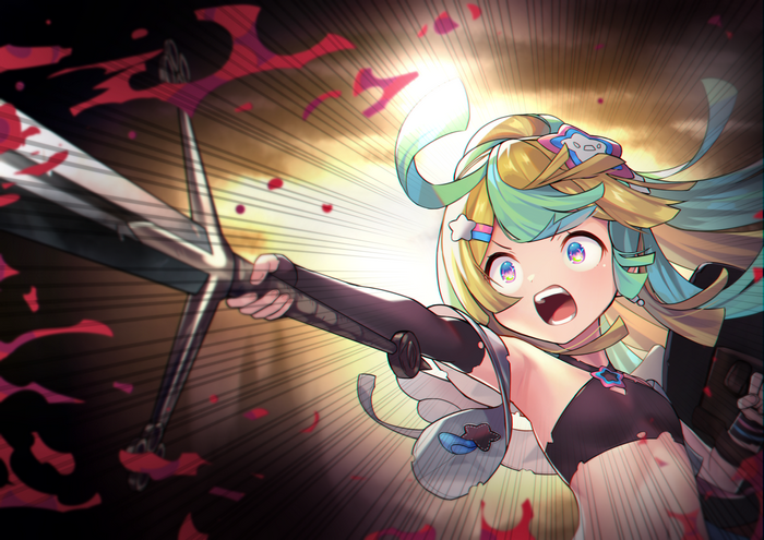Anime girl with sword and blood