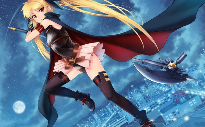 Fate Testarossa from Mahou Shoujo Lyrical Nanoha with an axe