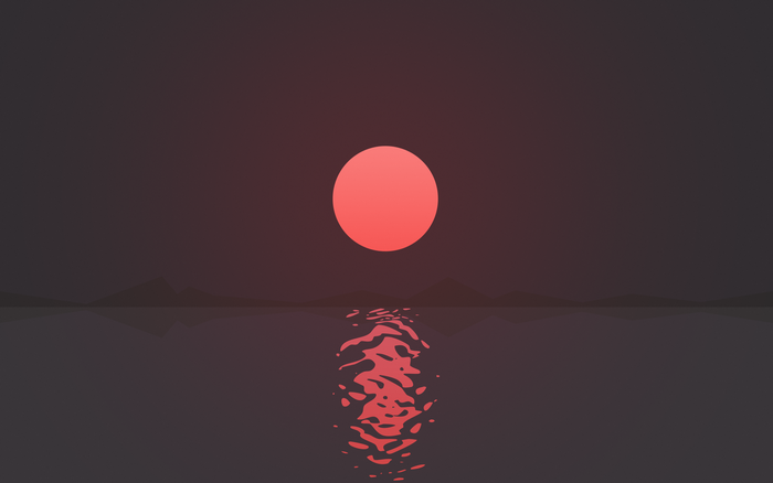 Minimalist sunset over water with mountain reflection