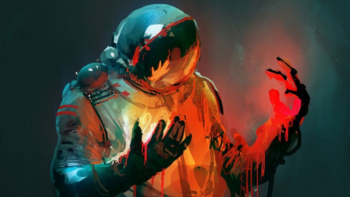 Astronaut with glowing hands by Nikolai Lockertsen