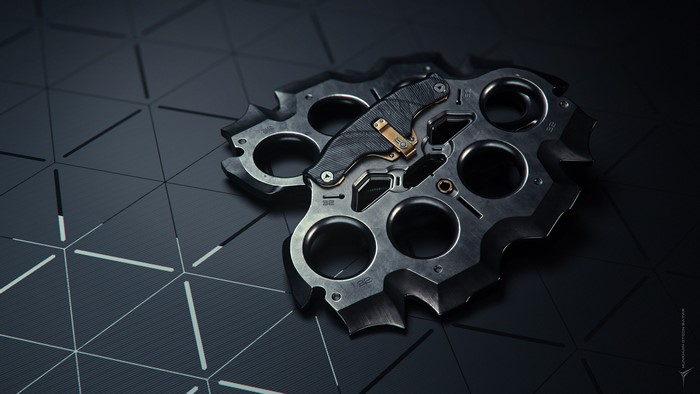 4K CGI artwork of brass knuckles and a knife