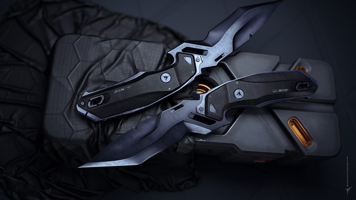 4K CGI artwork of two futuristic knives by Munkhjin Otgonbayar