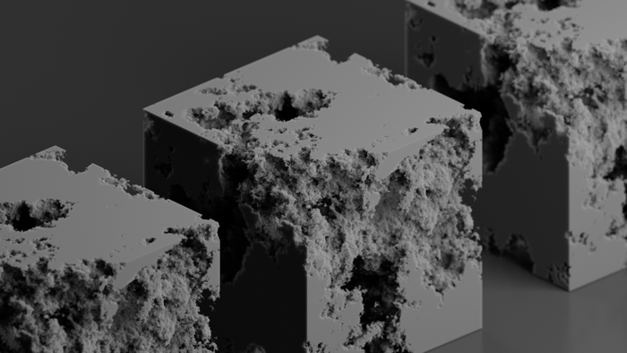 Monochrome 3D cubes with rough texture
