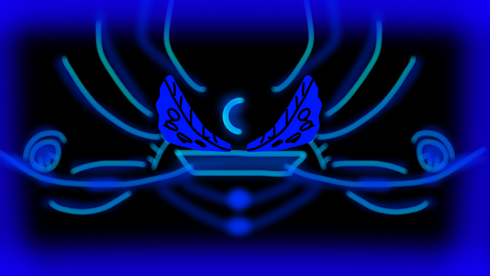 Abstract blue neon lines and butterfly wings
