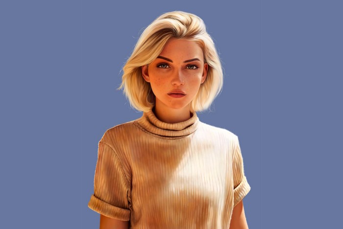 Digital art portrait of a woman with blonde short hair