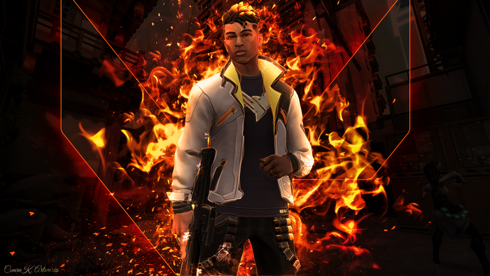 Phoenix from Valorant surrounded by fire