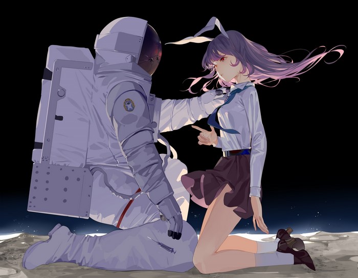 Reisen Udongein Inaba from Touhou with Astronaut on the Moon